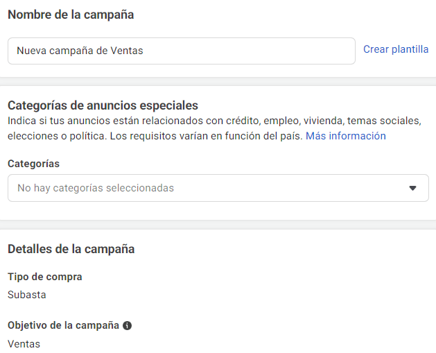 Nombre de la campaña facebook ads