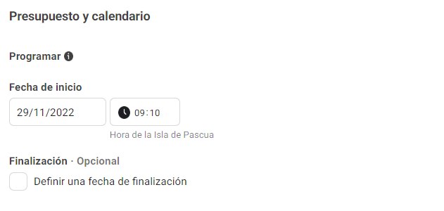 Presupuesto y calendario facebook ads