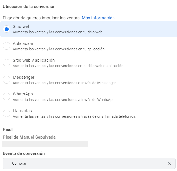 Ubicación del evento y pixel facebook ads